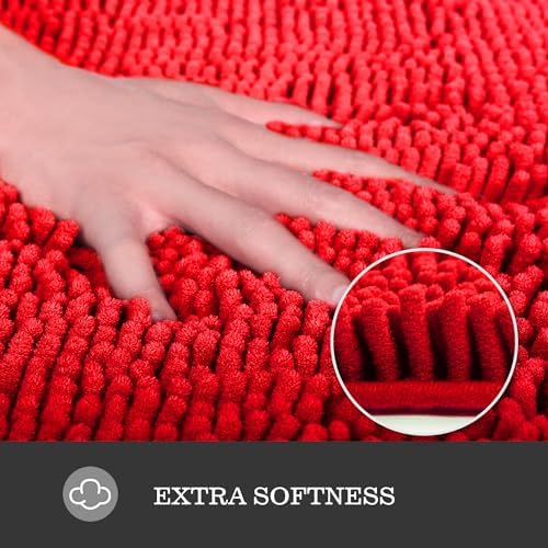 Yeaban Chenille Red Bathroom Rug 20"x32", Non-Slip Rubber Backing - Image 2