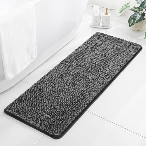 Chenille Bathroom Runner Rug 17"x47" Dark Gray, Plush Bath Mat by Kildoss