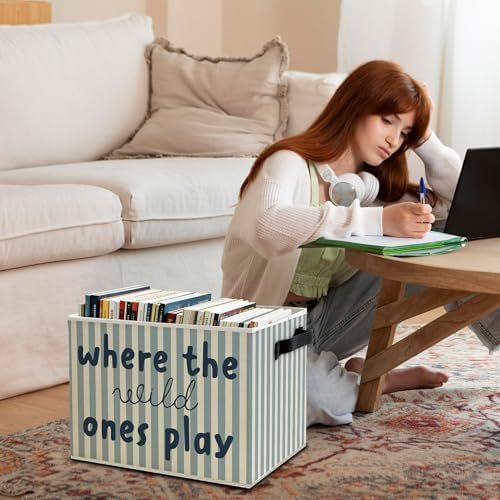 Blue Stripe Boho Classroom Storage Bins Box - Image 3