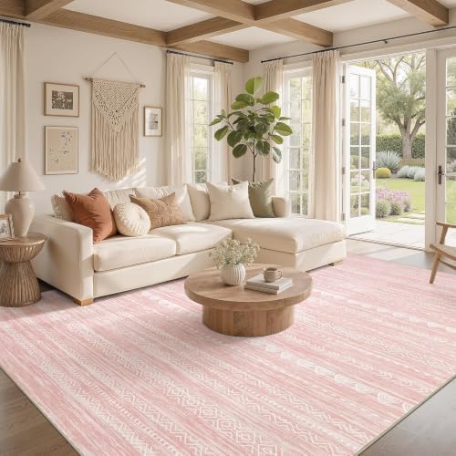 Nakagishi Pink Rugs for Bedroom Girls: 7x10 Washable Boho Large Neutral Cute - Image 2