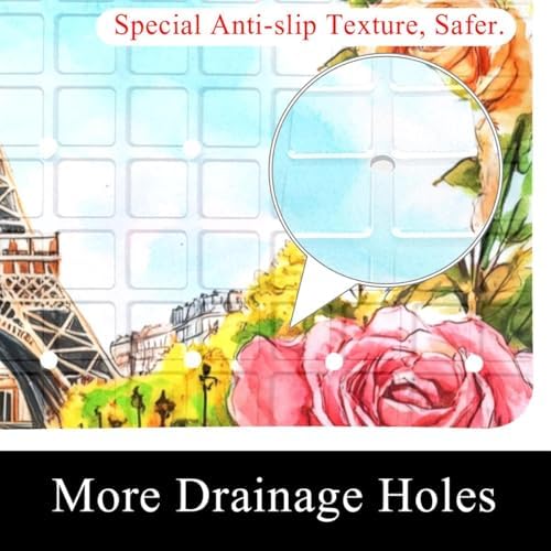 Bathtub Mat Non Slip 26.8x15.1In, Paris Eiffel Tower Rose Bath Mat - Image 2