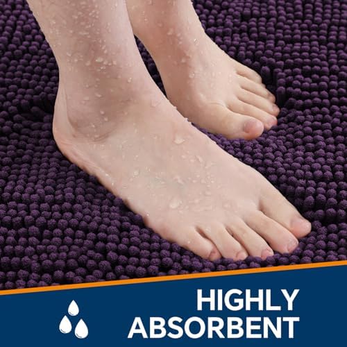 Chenille Bathroom Rug 20"x32" Plum, Non-Slip Plush Bath Mat - Image 4