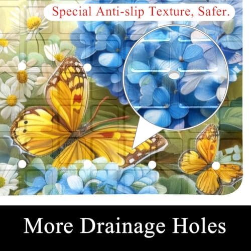 Bathtub Mat Non Slip 26.8x15.1 Inch, Hydrangea Flower Butterflies Shower Mat - Image 2