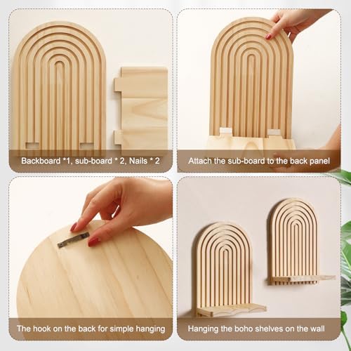 Artilady Boho Wood Shelf Wall Hanging, Rainbow Arch Trinket Storage - Image 5