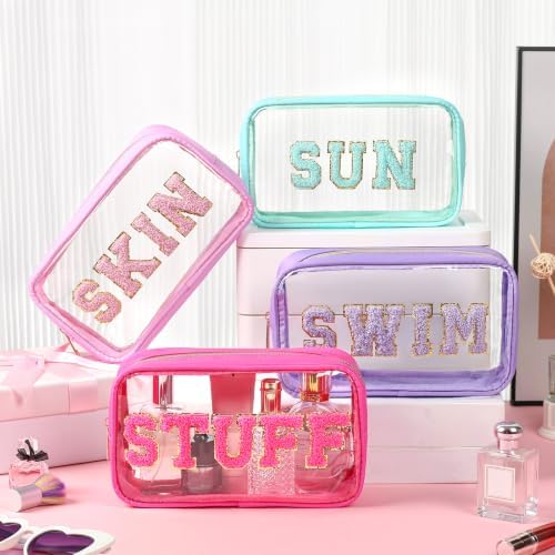 4 Pcs Toiletry Bag Clear Chenille Letter Pouch Diaper Bag Organizer Snacks - Image 5