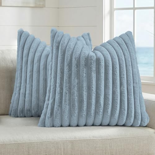 FUTEI Pack of 2 Faux Fur Throw Pillow Covers 28x28 Inch, Dusty Blue by FUTEI