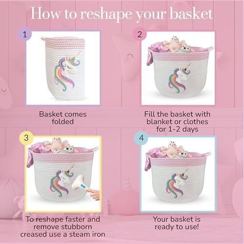 Unicorn Baby Storage Basket, Woven Cotton Rope Nursery Bin, 15x11 in - Image 6