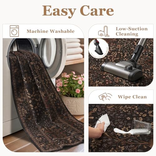 Chestnut Brown 2x4 Entry Way Rug Indoor, Unique Floral Animal Print Kitchen Rugs - Image 5