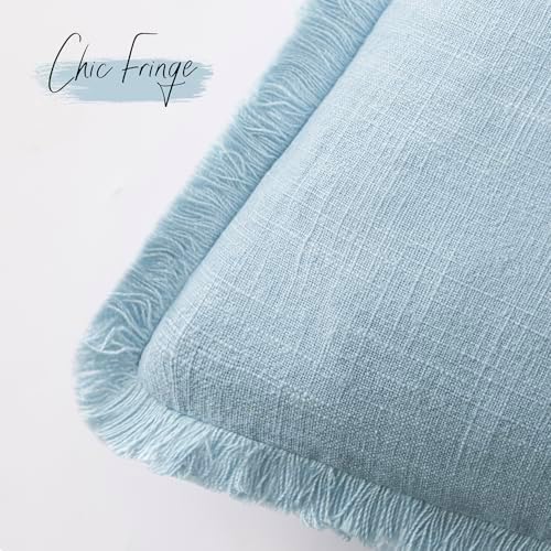 Foindtower Decorative Linen Fringe Throw Pillow Covers 18×18 Light Blue - Image 3