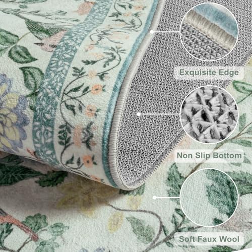 Rugalia Green Floral Runner Rug, 2x6 Washable Rug Runners - Image 2