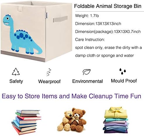 13 Inch Animal Cube Storage Bins, Foldable Fabric Kids Toy Box & Toy Chest - Image 3
