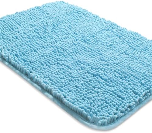 Yeaban Chenille Sky Blue Bathroom Rug 17"x24", Non-Slip Rubber Backing by Yeaban