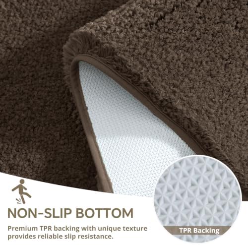Polyester Bathroom Rug 17"x24" Brown, Non-Slip Soft Shaggy Bath Mat - Image 6