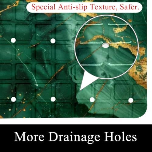 Shower Mat Non Slip 26.8 x 15.1 Inches, Emerald Marble Bathtub Mat Shower Stall - Image 2