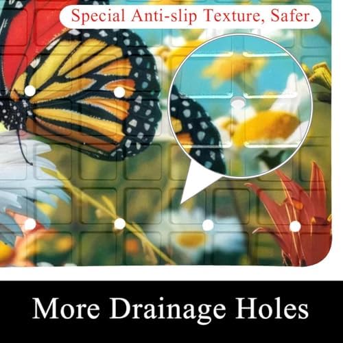 Bathtub Mat Non Slip 26.8x15.1In, Butterflies Daisies Bath Mat - Image 2