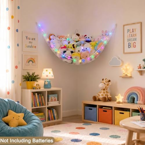 Stuffed Animals Hammock with LED Light Toy Net Room Decor Corner Storage - Image 5