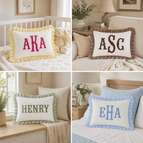 Muslin Pillow Cover, Monogram Pillow Covers, Personalized Name Ruffle Baby - Image 2