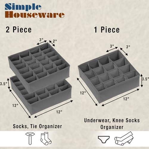 Simple Houseware Sock Drawer Organizer, 3 Pack, Dark Gray - Image 2