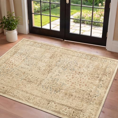 Neutral Tan Throw Rugs 3x4, Farmhouse Small Area Rugs by Jainmy