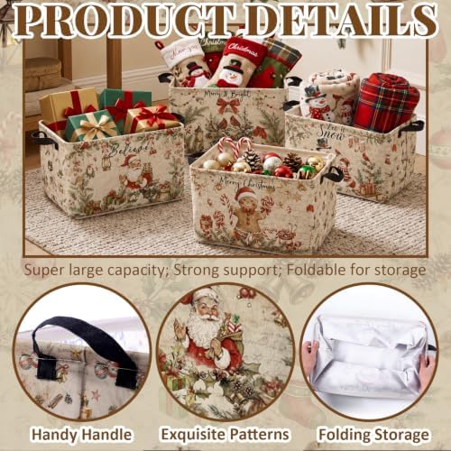 4 Pack Christmas Storage Bin Collapsible Large Christmas Gingerbread Storage - Image 3