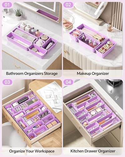 Canfanni 13 Pack Plastic Drawer Organizers Set, 3 Sizes Desk Drawer Organizer - Image 5
