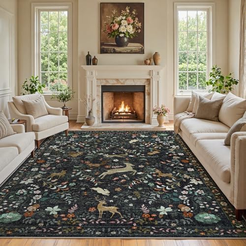 8x10 Area Rugs Boho Floral Washable Living Room Rug Neutral Carpet Bedroom by Yidanamy