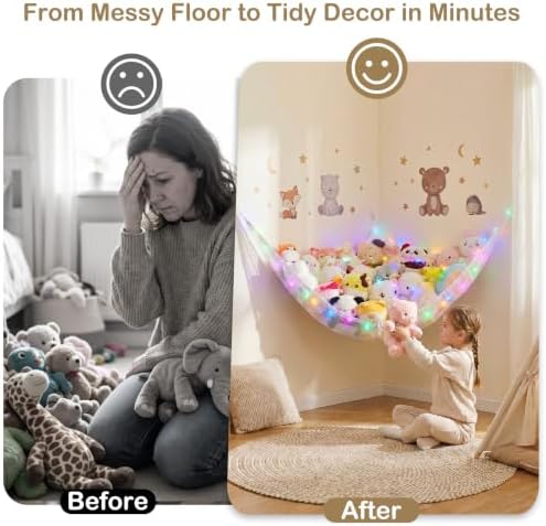 Stuffed Animals Hammock with LED Light Toy Net Room Decor Corner Storage - Image 6