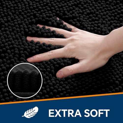 Chenille Bathroom Runner Rug 17"x47" Black, Plush Bath Mat - Image 3