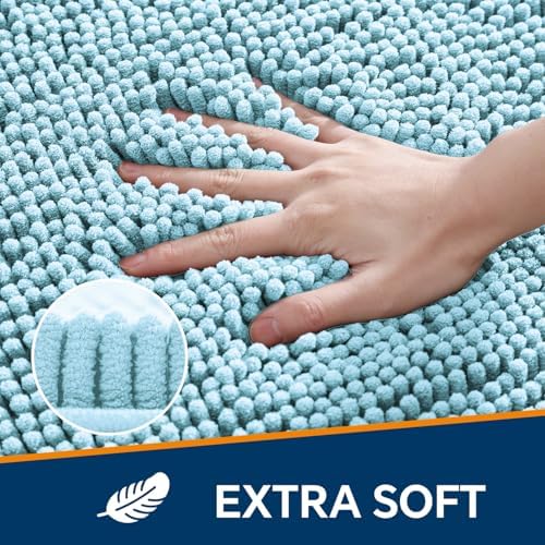 Chenille Bathroom Runner Rug 24"x60" Baby Blue, Plush Bath Mat - Image 3