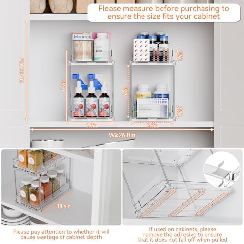 Yieach 4 Set Bathroom Organizers and Storage, 2 Tier Clear Under Sink Organizer - Image 3