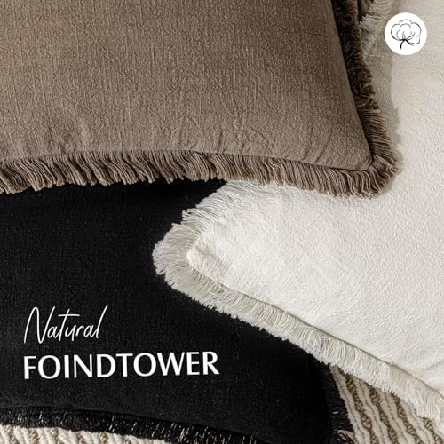 Foindtower Decorative Linen Fringe Throw Pillow Covers 26×26 Light Brown - Image 4