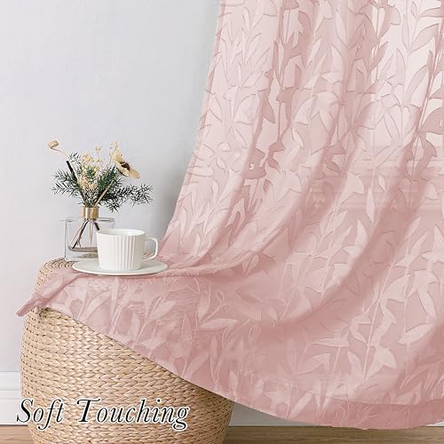 Lecloud Leia Blush Pink Sheer Curtains 120 Inches Long 2 Pcs, Living Room - Image 5