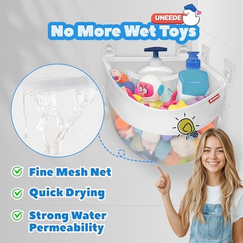 UNEEDE 4.32 Gallons Corner Mounted Bath Toy Storage Holder, Mesh Shower Caddy - Image 5