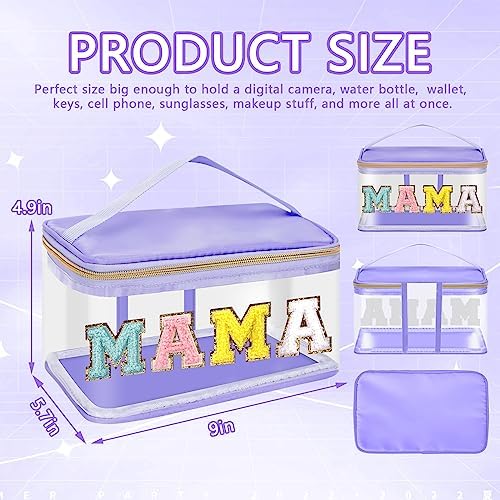 Iqimott Preppy Clear Makeup Bag Mama Pouch, Chenille Letter Cosmetic Bag - Image 2