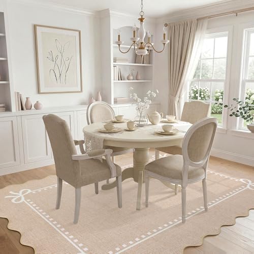 Garvee Scalloped Bow Rug Camel Washable Solid 4x6 Area Rugs - Image 3