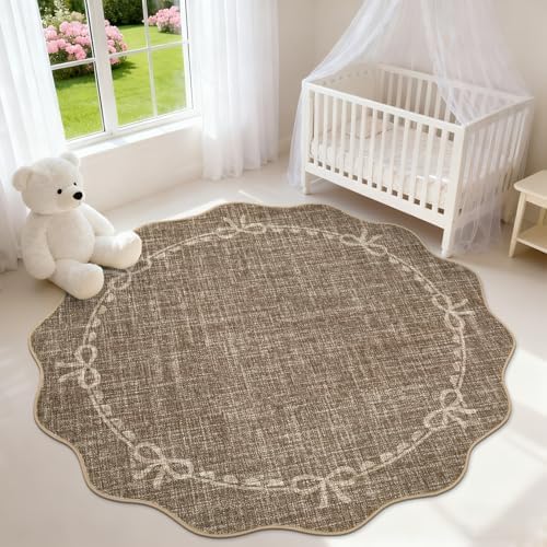 GarveeHome 5ft Round Rugs Washable Scalloped Bow Rug by GarveeHome