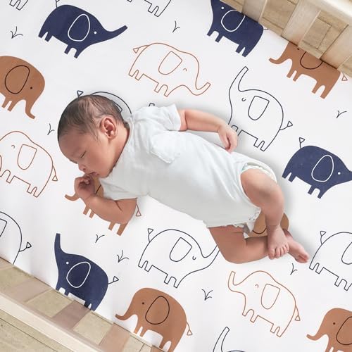 Lambs & Ivy Playful Elephant Blue/White Cotton 3-Piece Baby Crib Bedding Set - Image 5