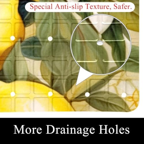 Bathtub Mat Non Slip 26.8x15.1 Inch, Lemon White Flowers Shower Mat - Image 2