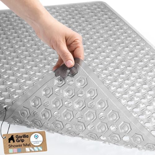 GORILLA GRIP Bath Tub Shower Mat, Bathtub Floor Liner, 35x16 Clear Gray by GorillaGrip