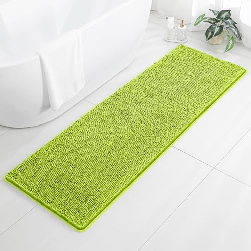Chenille Bathroom Runner Rug 24"x72" Lime Green, Plush Bath Mat by Kildoss
