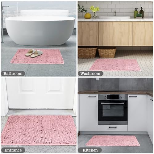 Yeaban Chenille Blush Bathroom Rug 17"x24", Non-Slip Rubber Backing - Image 5