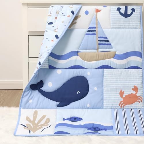 The Peanutshell 3 Piece Nautical Patch Baby Crib Bedding Set Boy, Baby Blanket - Image 5