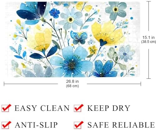 Shower Mat Non Slip 26.8 x 15.1 Inches, Watercolor Flower Bathtub Mat Shower - Image 4