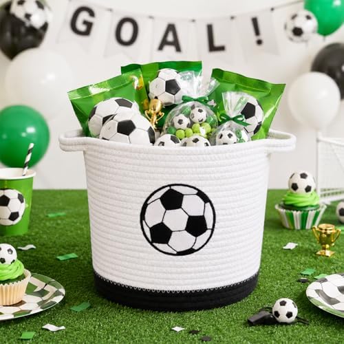 Large Soccer Woven Laundry Basket Hamper-Cotton Rope Storage Basket - Image 3
