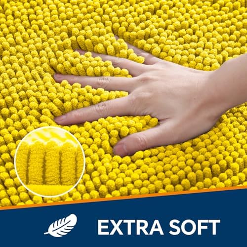 Chenille Bathroom Runner Rug 24"x60" Yellow, Plush Bath Mat - Image 3