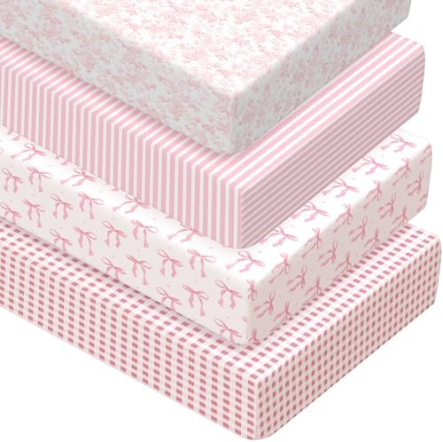 Peryiter 4 Pack Crib Sheets for Baby Girl by Peryiter