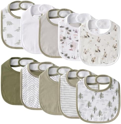 10 Pack Cotton Snap Bibs for Baby Boy Girl, Super Soft Drool Bibs for Teething - Image 2