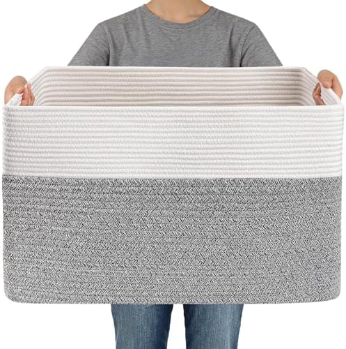 JMvicyroam 65L Large Woven Cotton Rope Blanket Basket by JMvicyroam