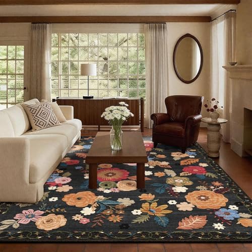 Area Rugs 9x12 Living Room: Washable Rug Non Slip Soft Floral Large Carpet - Image 3
