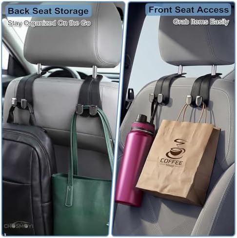 2 Pack Car Purse Hooks, Leather Car Headrest Hooks - Image 6